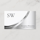 Modern White Silver Decor met Monogram en Foto Visitekaartje (Voorkant)