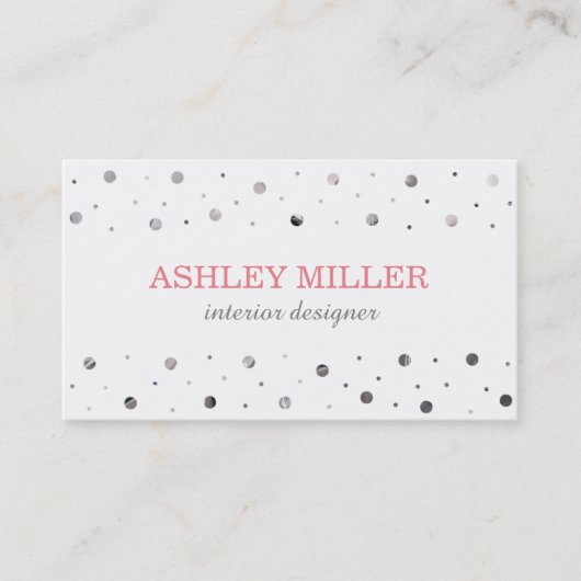 Modern White & Silver Polka Dot Visitekaartje (Voorkant)