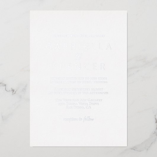 Modern White Silver Wedding Folie Uitnodiging (Voorkant)
