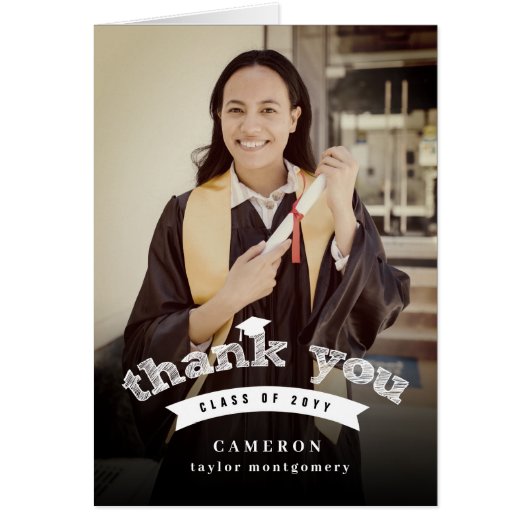 Modern White Sketch Graduation Cap Foto bedankt (Voorkant)