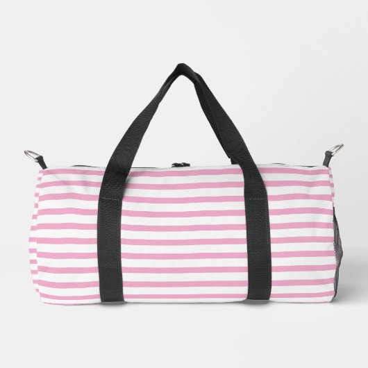 Modern White Small Duffel Bag with Light Pink Line Plunjezak (Voorkant)