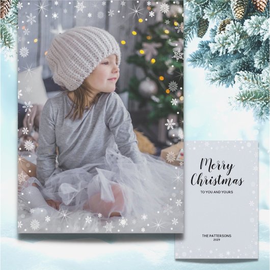 Modern White Snowflake Photo Merry Kerstry