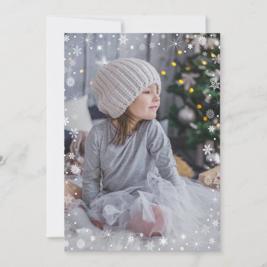 Modern White Snowflake Photo Merry Kerstry (Voorkant)