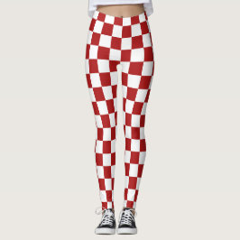 Modern White Squares on Christmas Red Leggings