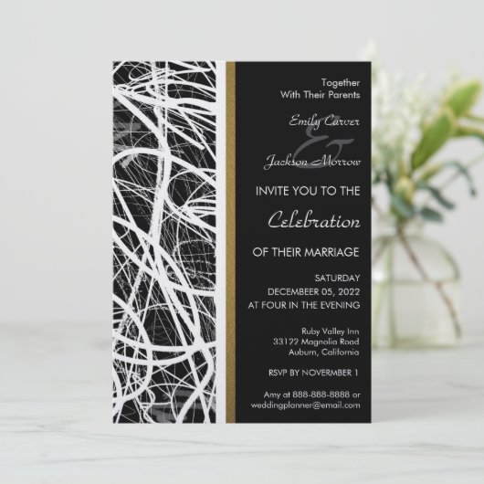 Modern White Swirl Wedding Invitation Kaart (Staand voorkant)