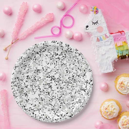 Modern White Terrazzo Papieren Bordje (Feest)