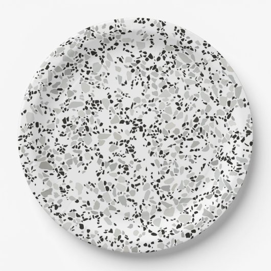 Modern White Terrazzo Papieren Bordje (Voorkant)