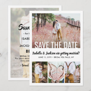 Modern White Typography Overlay Five Photo Wedding Save The Date