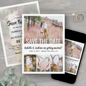 Modern White Typography Overlay Five Photo Wedding Save The Date