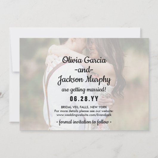 Modern White Typography Overlay Four Photo Wedding Save The Date (Achterkant)