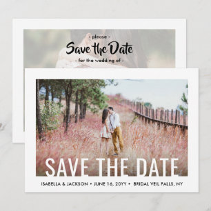 Modern White Typography Overlay Two Photo Wedding Save The Date