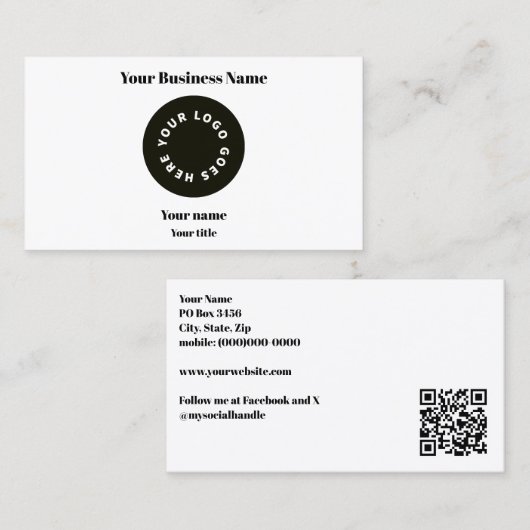 Modern White Voeg je Logo toe met QR-code Visitekaartje (Voorkant / Achterkant)