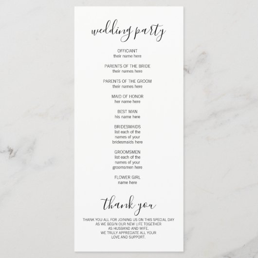 Modern White Wedding Ceremony Program Programmakaart (Achterkant)