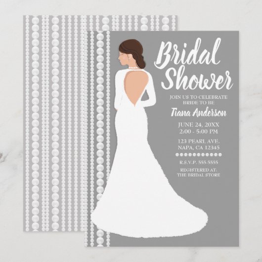 Modern White Wedding Dress & Pearls Vrijgezellenfe Kaart (Voorkant / Achterkant)