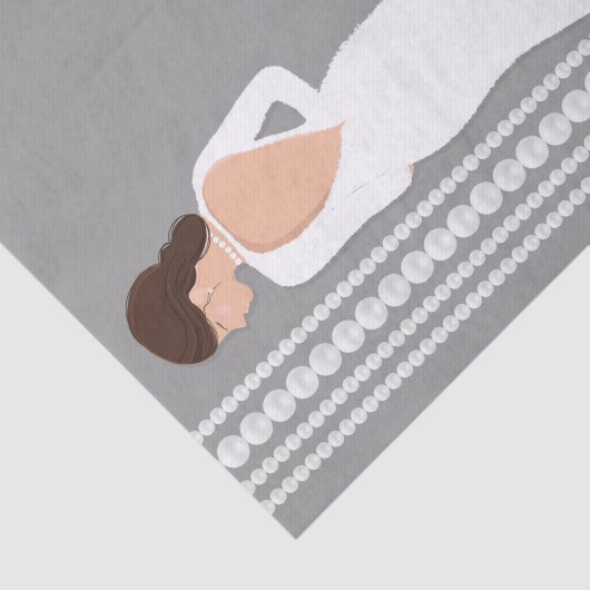 Modern White Wedding Dress & Pearls Vrijgezellenfe Tissuepapier (Detail)