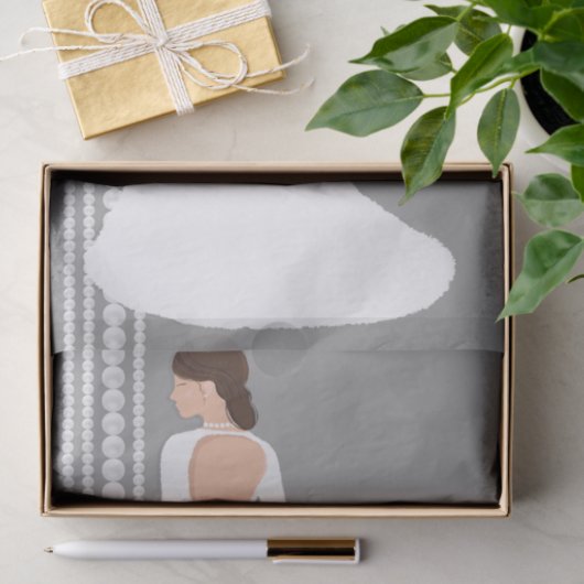 Modern White Wedding Dress & Pearls Vrijgezellenfe Tissuepapier (Geschenk)