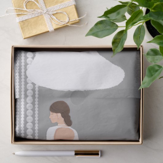 Modern White Wedding Dress & Pearls Vrijgezellenfe Tissuepapier (Geschenk)