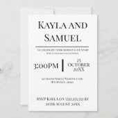 Modern White Wedding Invitation with Black Text Kaart (Voorkant)