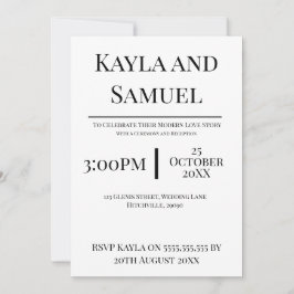 Modern White Wedding Invitation with Black Text Kaart