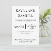 Modern White Wedding Invitation with Black Text Kaart (Staand voorkant)