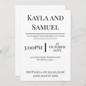 Modern White Wedding Invitation with Black Text Kaart (Voorkant / Achterkant)