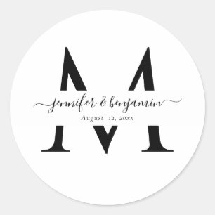 Modern White Wedding Monogram Envelope Seals Ronde Sticker