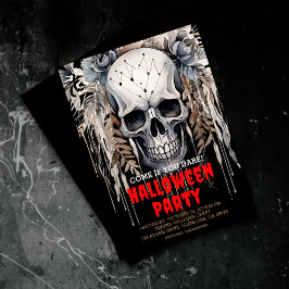 Modern Wicked Skull Black Halloween Party Kaart