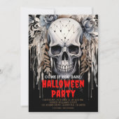 Modern Wicked Skull Black Halloween Party Kaart (Voorkant)