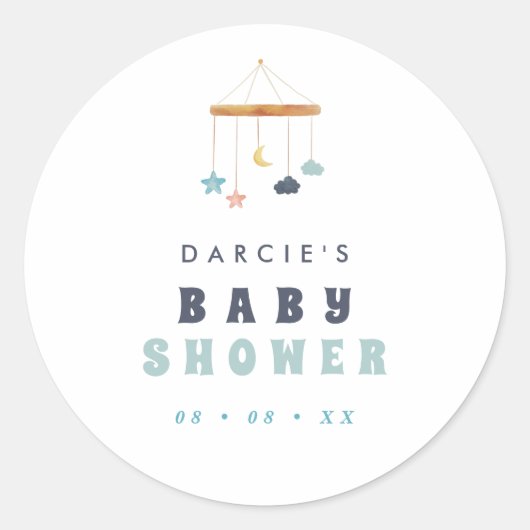 Modern Wieg mobiel Baby shower Ronde Sticker (Voorkant)
