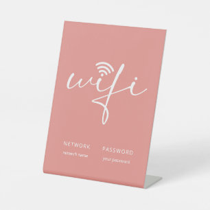 Modern WiFi-scriptnetwerk Wachtwoord Koraal Roze Reclamebord Met Voetstuk