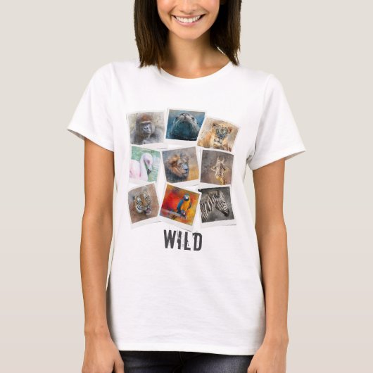 Modern Wild Dieren Foto Frame Collage T-shirt (Voorkant)