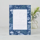 Modern Wild Flowers Blue & Silver We Do Wedding  Folie Uitnodiging (Staand Voorkant)