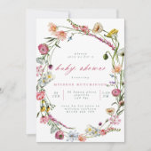 Modern Wild Flowers Wreator Baby shower Invitation Kaart (Voorkant)