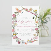 Modern Wild Flowers Wreator Baby shower Invitation Kaart (Staand voorkant)