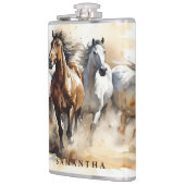 Modern Wild Mustang Horses Equestrian Waterverf Heupfles (Links)