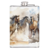 Modern Wild Mustang Horses Equestrian Waterverf Heupfles (Achterkant)