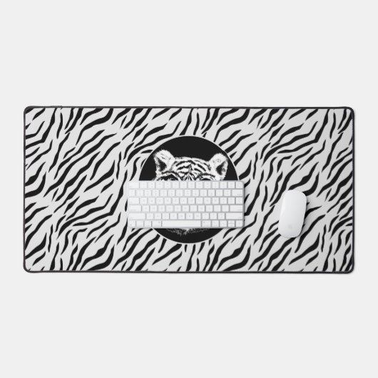 Modern Wild White Tiger Pattern Bureaumat (Keyboard & Muis)