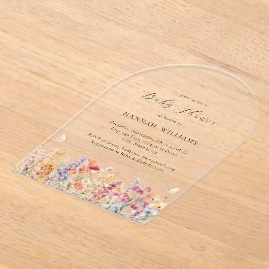 Modern, Wildbloem, Baby shower Acryl Uitnodigingen (Laagn)
