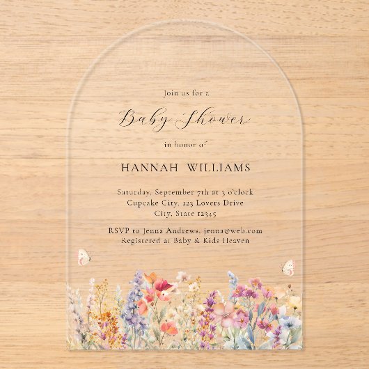 Modern, Wildbloem, Baby shower Acryl Uitnodigingen (Voorkant)