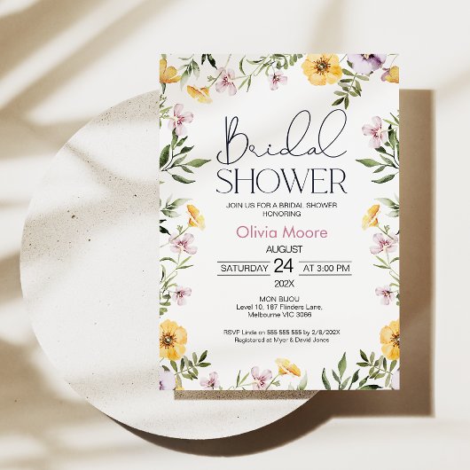 Modern Wildbloemen Bridal Shower Kaart