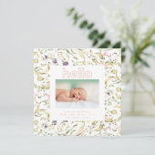 modern wildbloemroze meisje hallo geboorte van bab aankondiging (Staand voorkant)