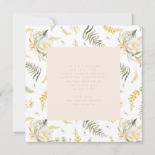 modern wildbloemroze meisje hallo geboorte van bab aankondiging (Achterkant)