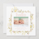 modern wildbloemroze meisje hallo geboorte van bab aankondiging (Voorkant)