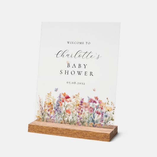 Modern, wilde bloem Baby shower Welkom Acryl Bord (Hoek)
