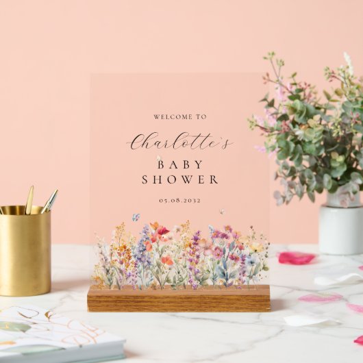 Modern, wilde bloem Baby shower Welkom Acryl Bord (Huwelijk)