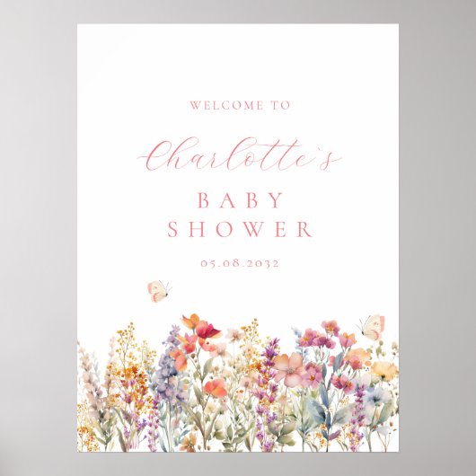 Modern, wilde bloem Baby shower Welkom Poster (Voorkant)