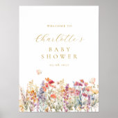 Modern, wilde bloem Baby shower Welkom Poster (Voorkant)
