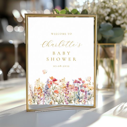 Modern, wilde bloem Baby shower Welkom Poster