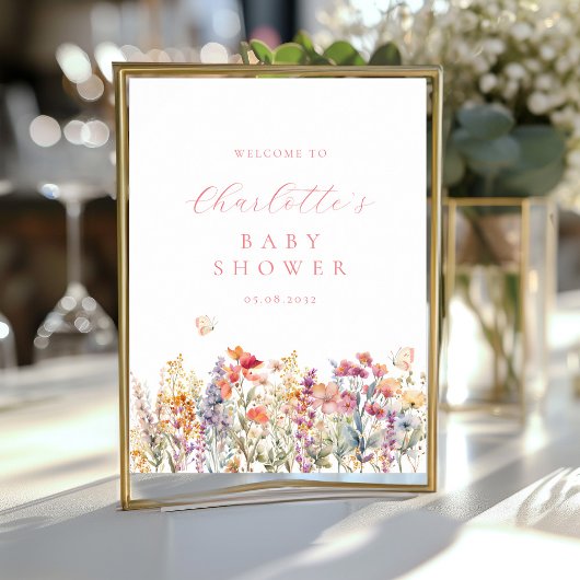 Modern, wilde bloem Baby shower Welkom Poster