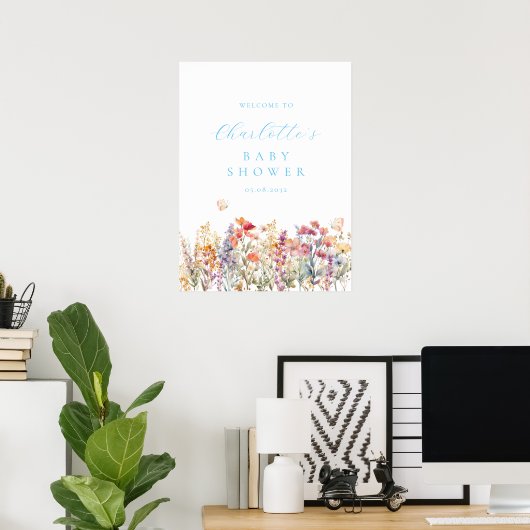Modern, wilde bloem Baby shower Welkom Poster (Thuiskantoor)